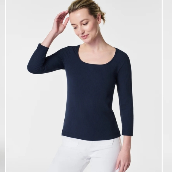 SPANX Stretch Rib Long-Sleeve Top Midnight Blue Size Small - Picture 1 of 15